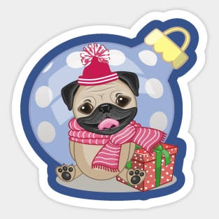 Pug Dog in a hat with gift Sticker